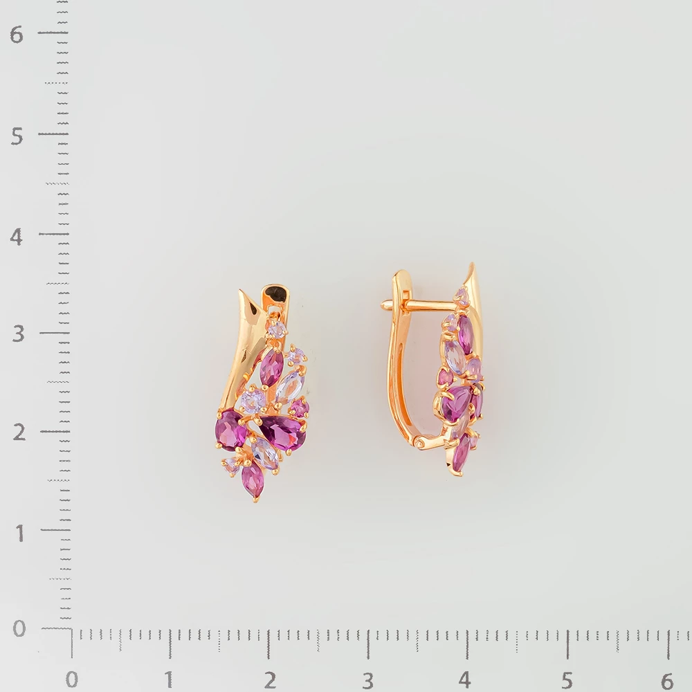 Серьги с аметистом из красного золота 585 пробы