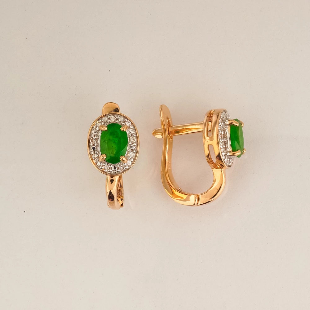 Серьги с изумрудом из красного золота 585 пробы