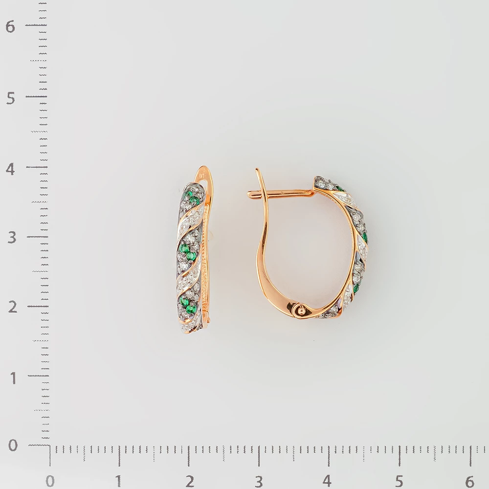 Серьги с изумрудом синтетическим из красного золота 585 пробы