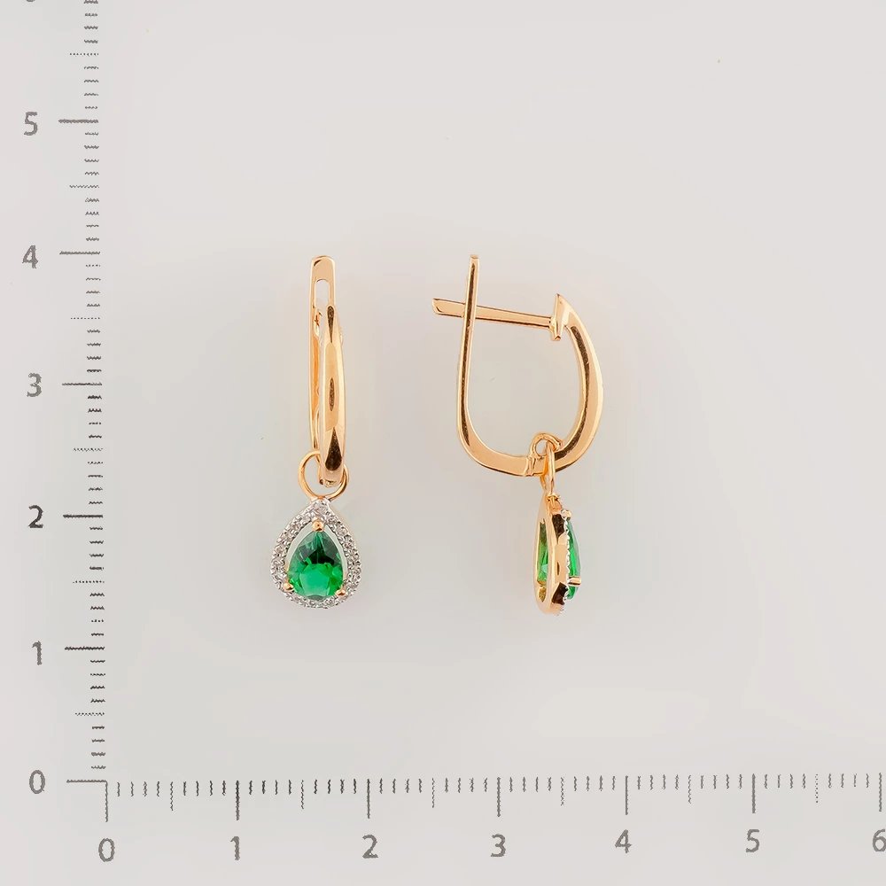 Серьги с изумрудом синтетическим из красного золота 585 пробы