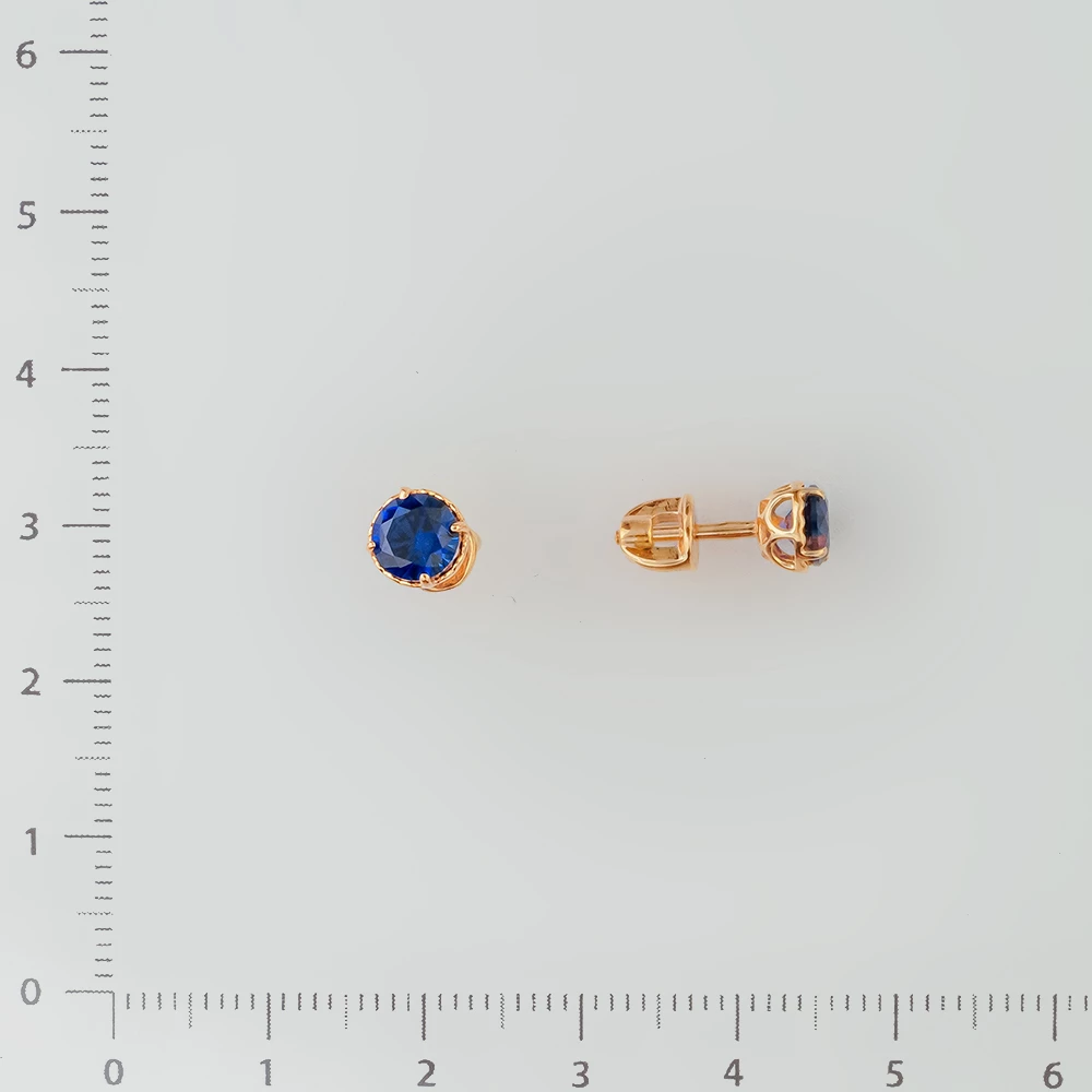 Серьги с сапфиром синтетическим из красного золота 585 пробы