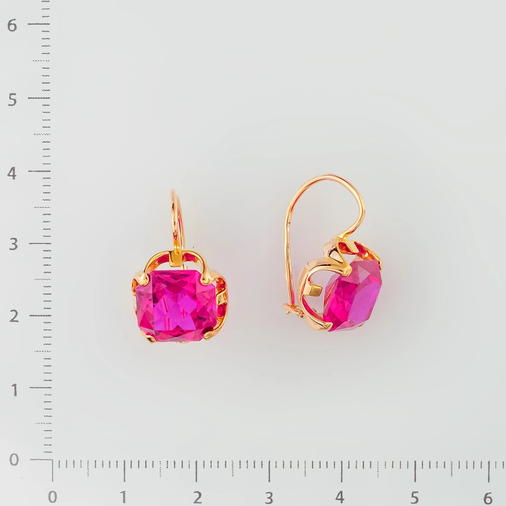 Серьги с корундом синтетическим из красного золота 583 пробы