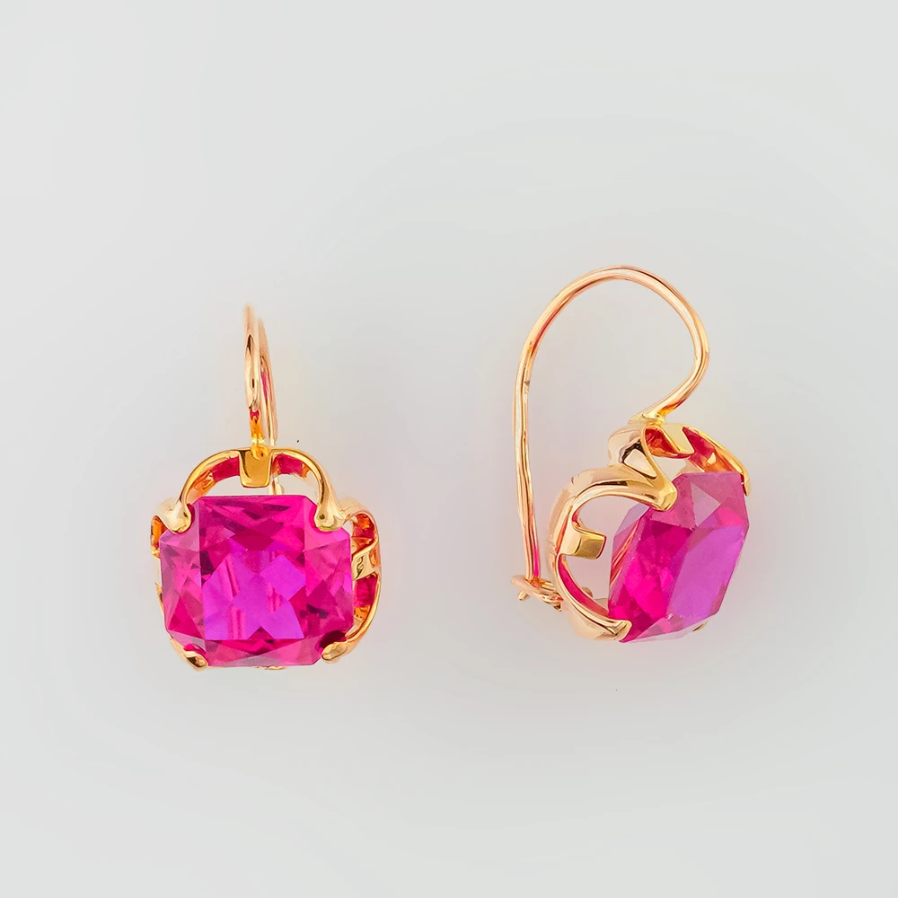 Серьги с корундом синтетическим из красного золота 583 пробы