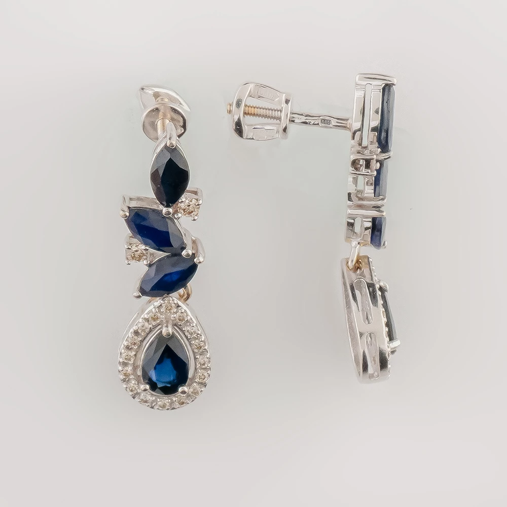 Серьги с сапфиром из белого золота 585 пробы