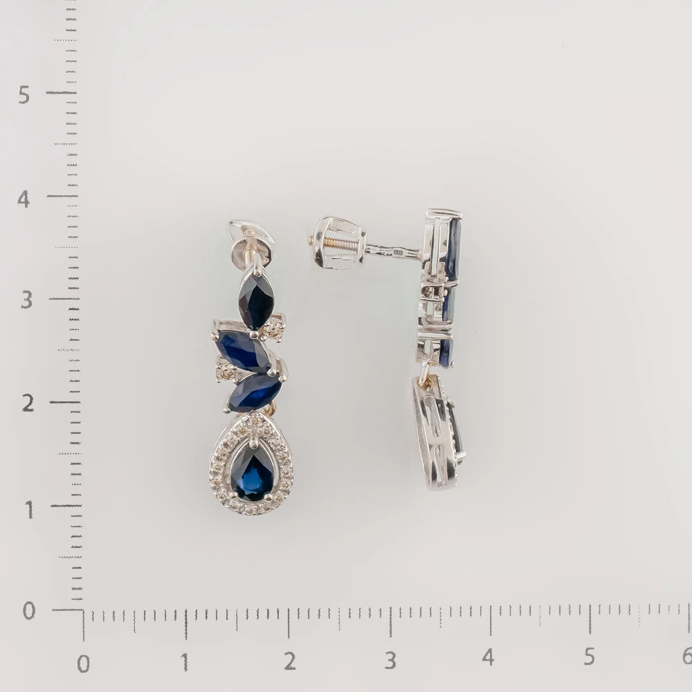 Серьги с сапфиром из белого золота 585 пробы