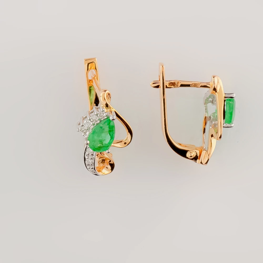 Серьги с изумрудом из красного золота 585 пробы