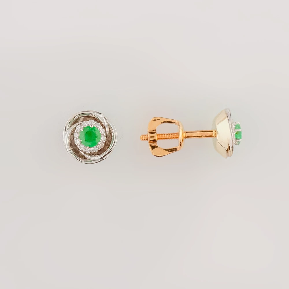 Серьги с изумрудом из красного золота 585 пробы