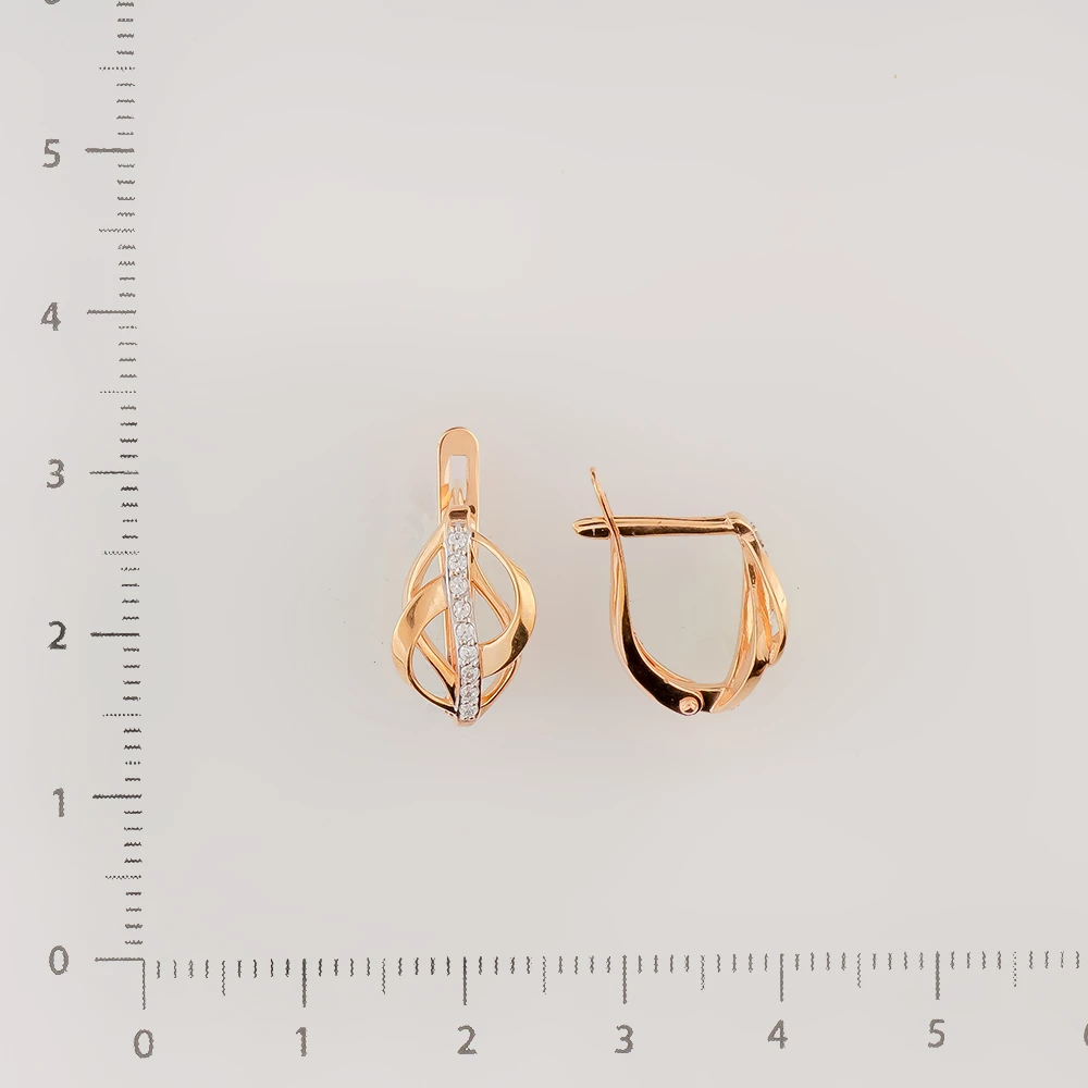Серьги с фианитом из красного золота 375 пробы
