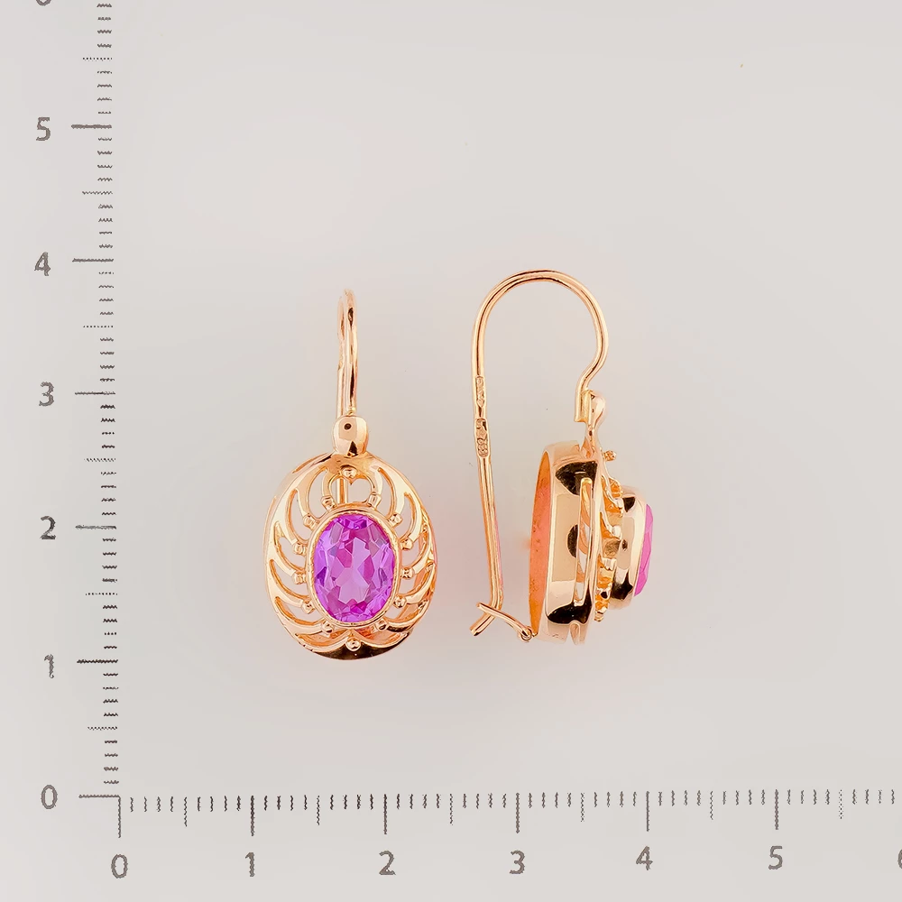 Серьги с корундом синтетическим из красного золота 583 пробы