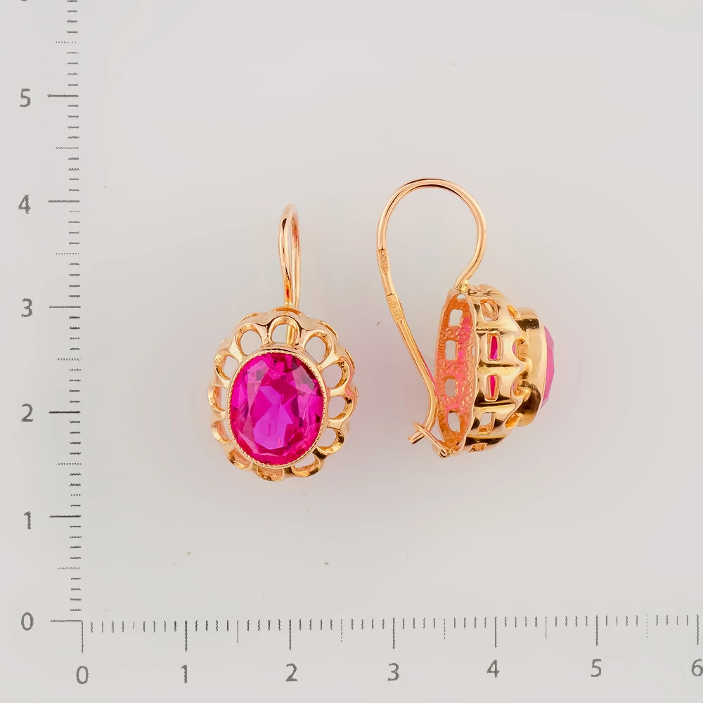 Серьги с корундом синтетическим из красного золота 583 пробы