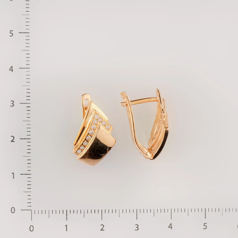 Серьги с фианитом из красного золота 585 пробы