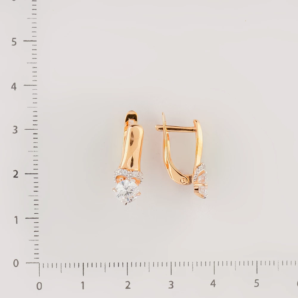 Серьги с фианитом из красного золота 585 пробы