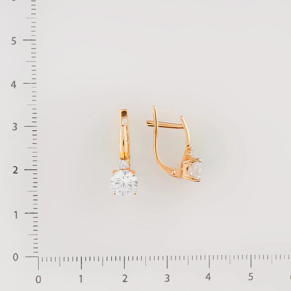 Серьги с фианитом из красного золота 585 пробы