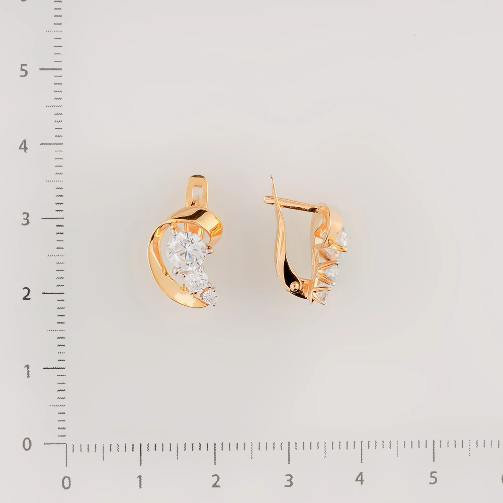Серьги с фианитом из красного золота 585 пробы