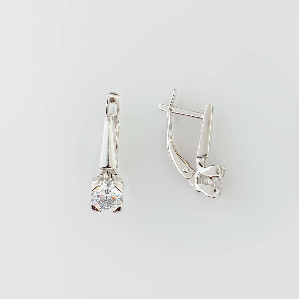 Серьги с фианитом из белого золота 585 пробы