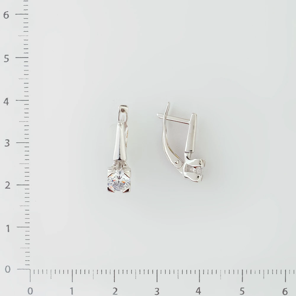 Серьги с фианитом из белого золота 585 пробы