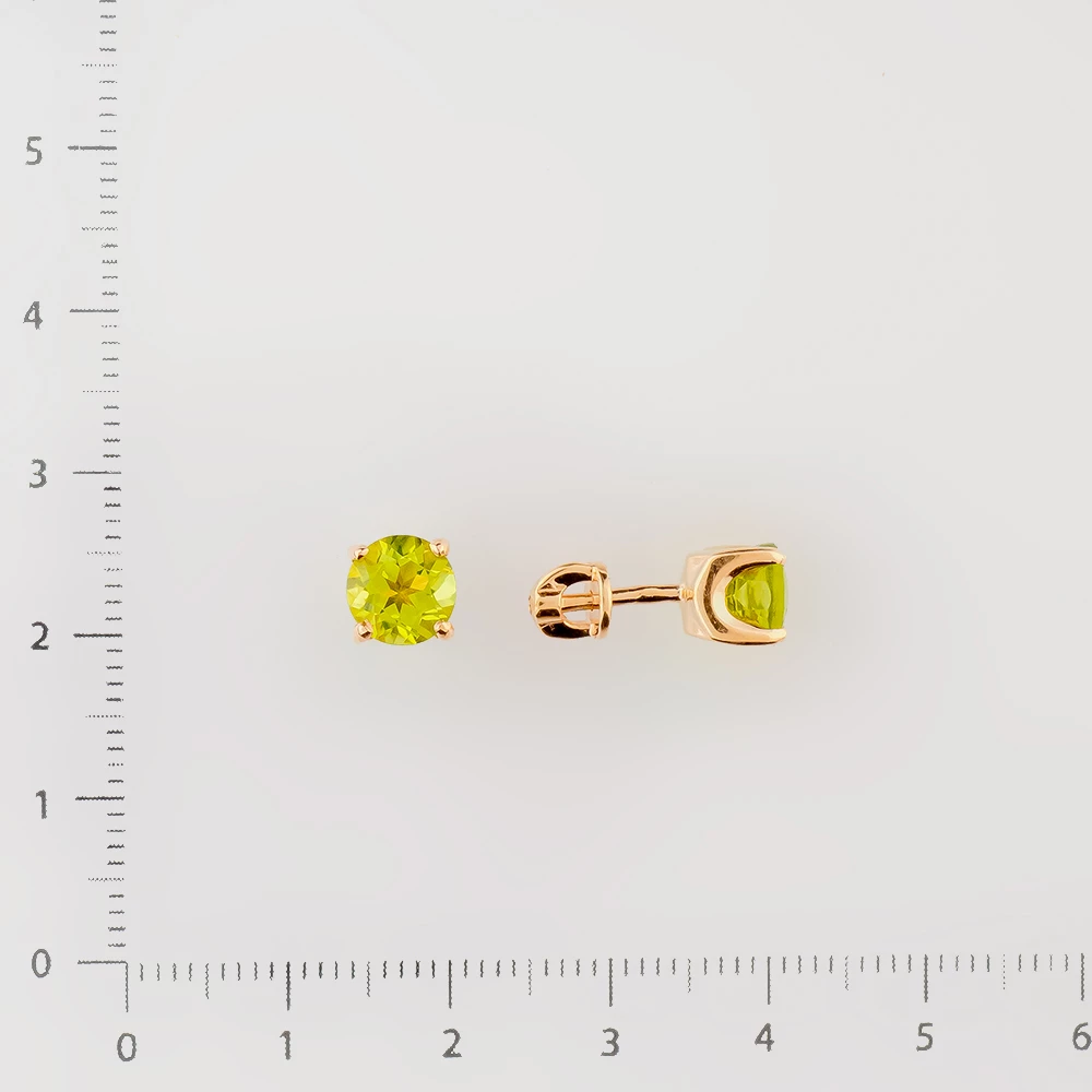 Серьги с хризолитом из красного золота 585 пробы