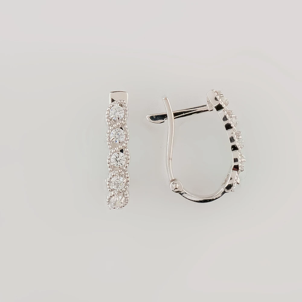 Серьги с фианитом из белого золота 585 пробы