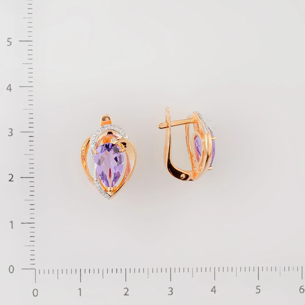 Серьги с аметистом из красного золота 585 пробы