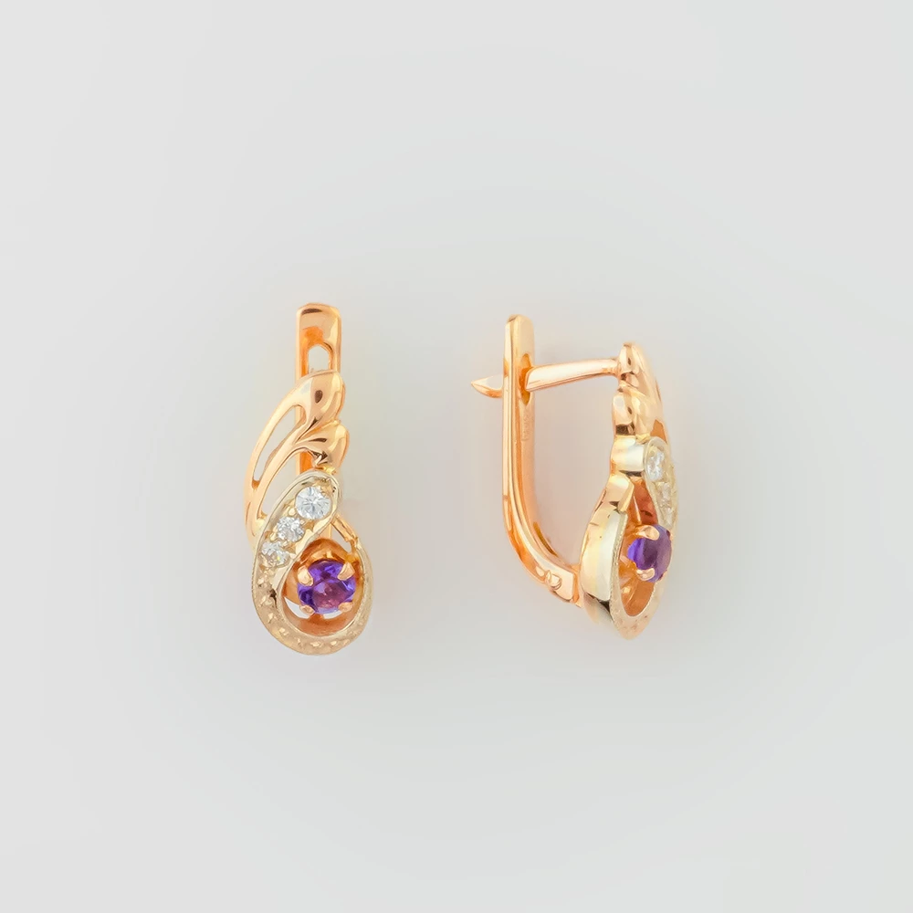 Серьги с аметистом из красного золота 585 пробы