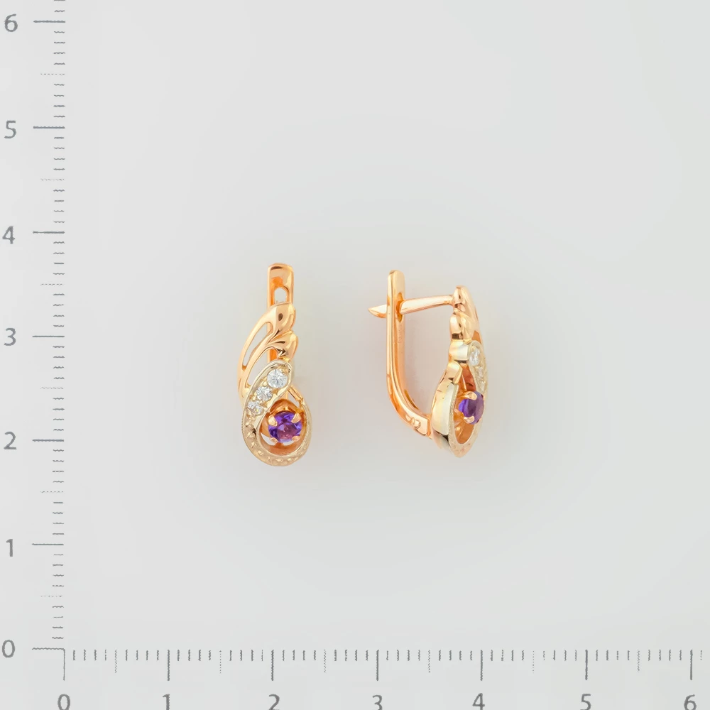 Серьги с аметистом из красного золота 585 пробы