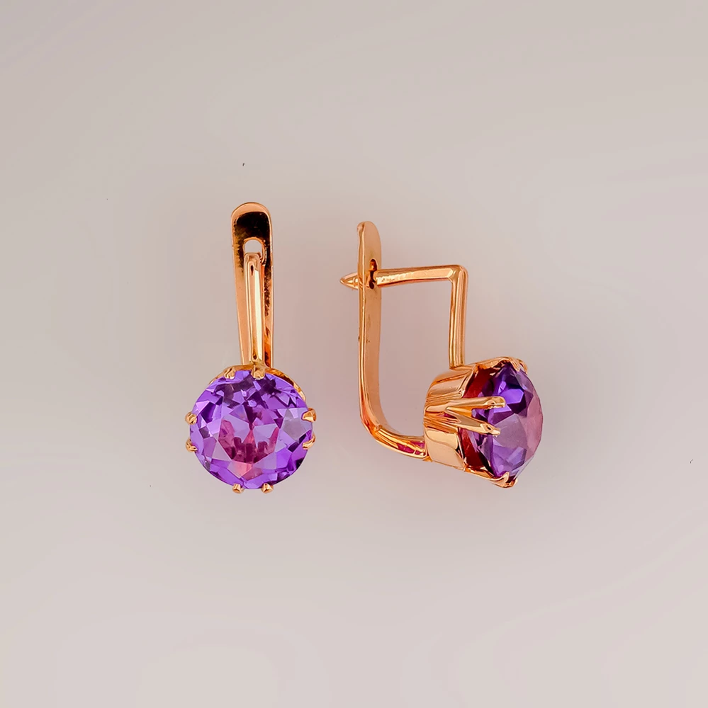 Серьги с корундом синтетическим из красного золота 583 пробы