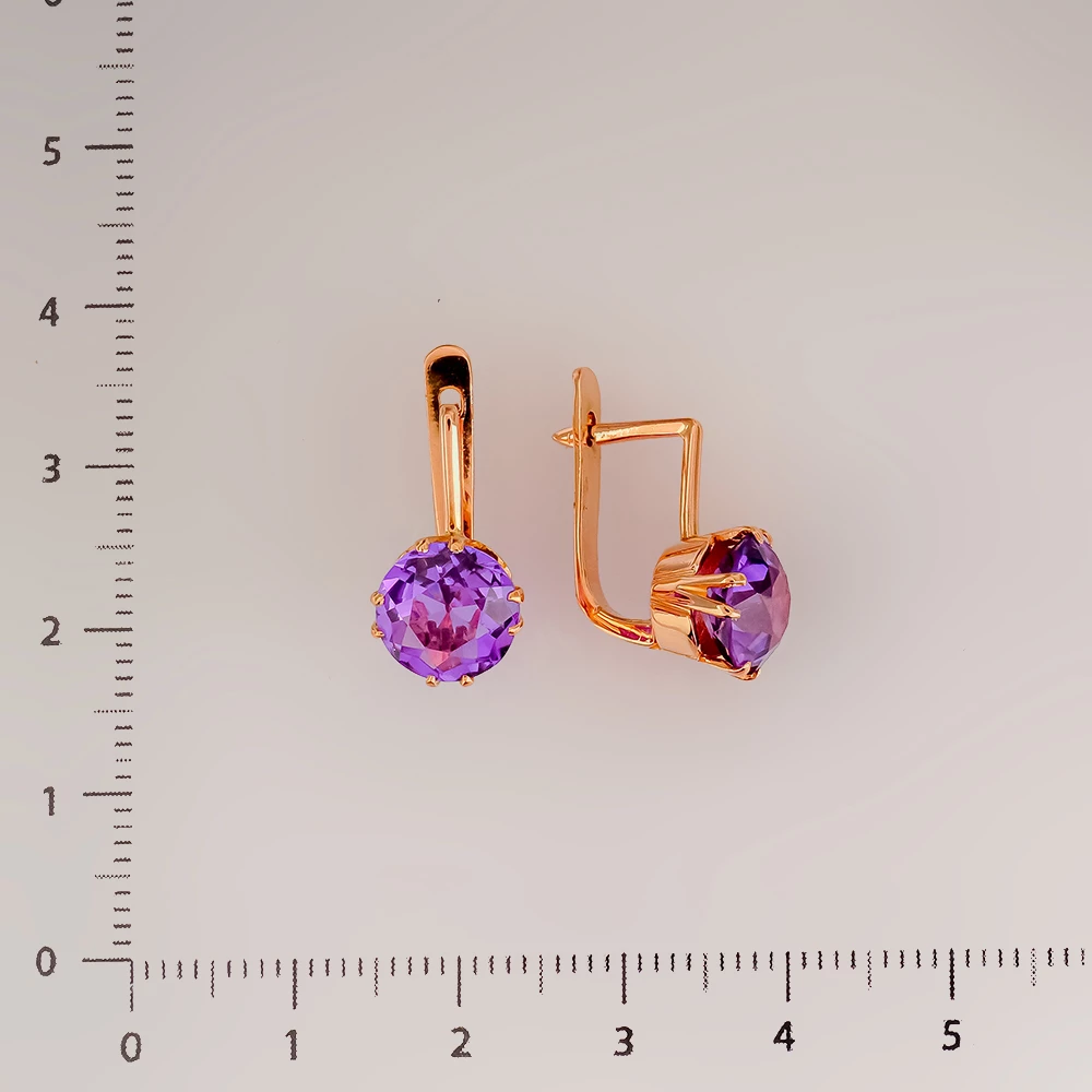 Серьги с корундом синтетическим из красного золота 583 пробы
