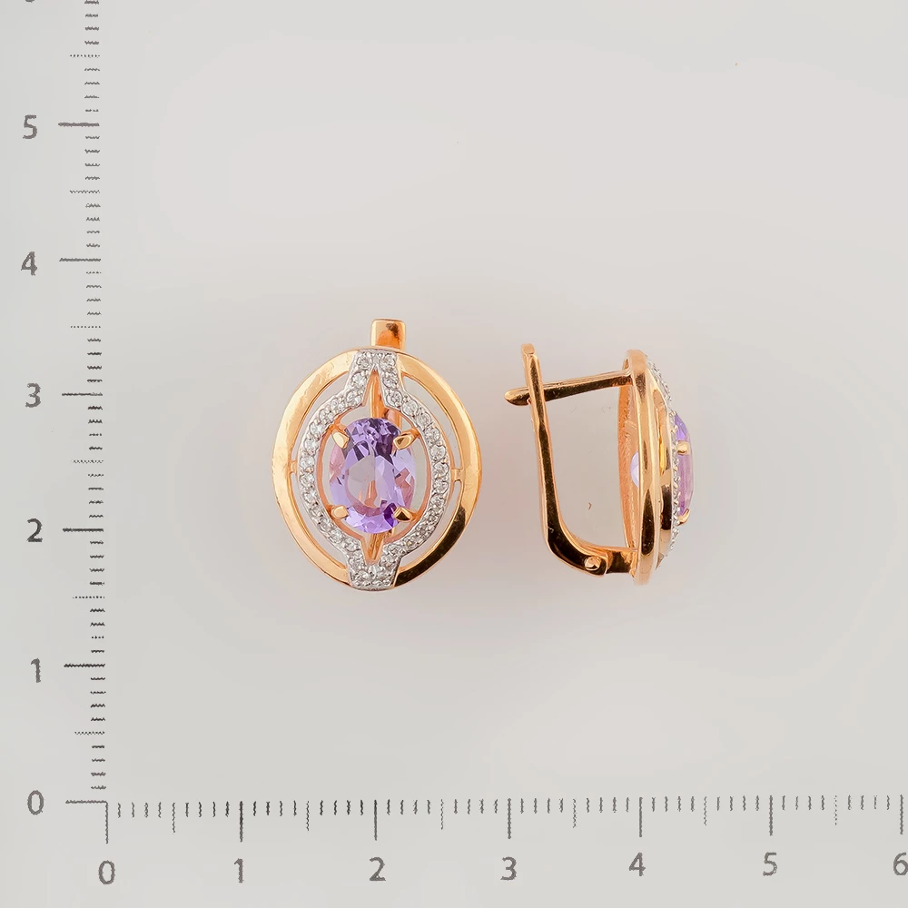 Серьги с аметистом из красного золота 585 пробы
