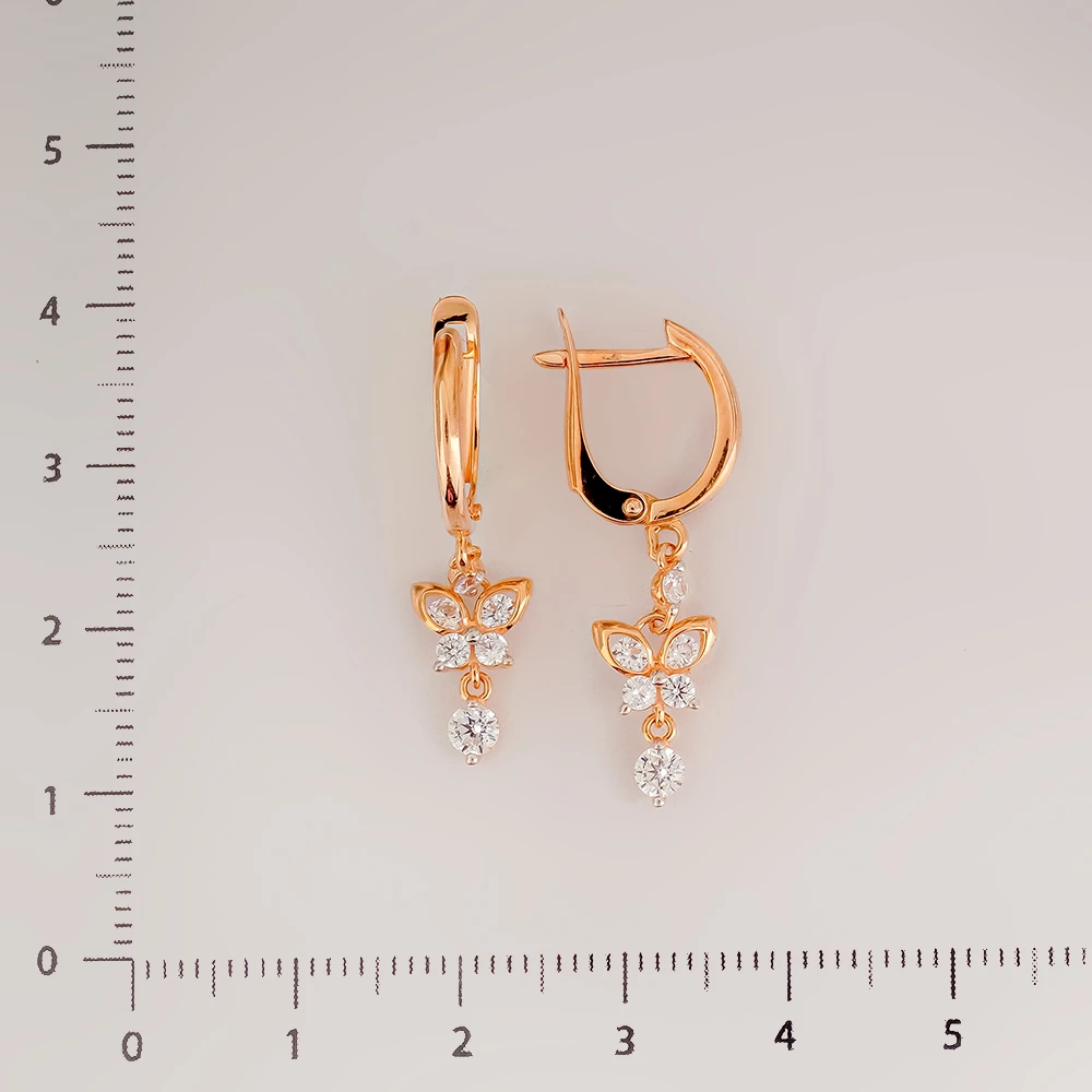 Серьги с фианитом из красного золота 585 пробы