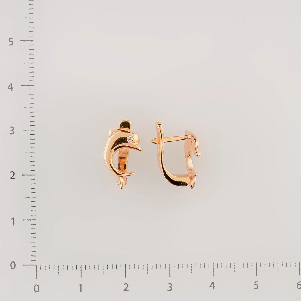 Серьги с фианитом из красного золота 585 пробы