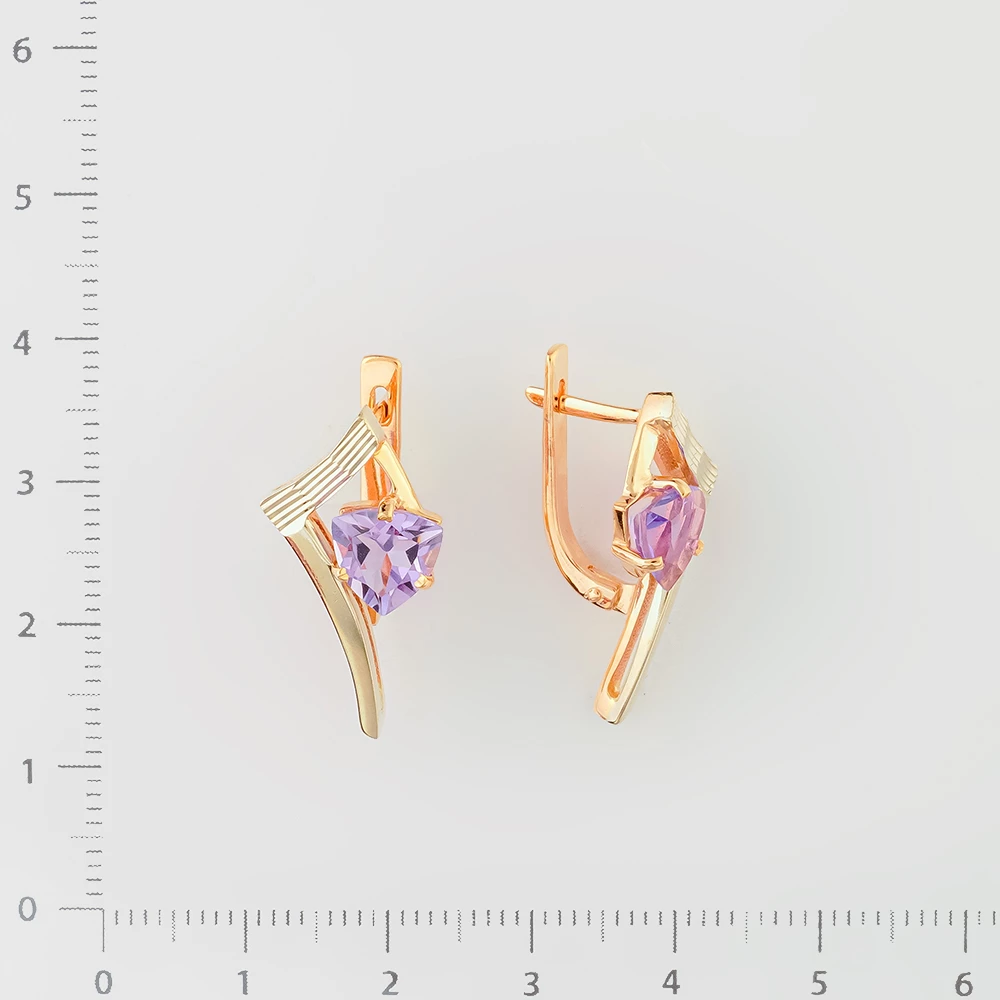 Серьги с аметистом из красного золота 585 пробы