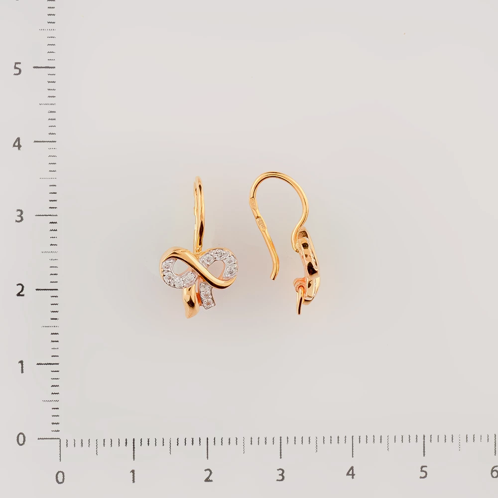 Серьги с фианитом из красного золота 585 пробы
