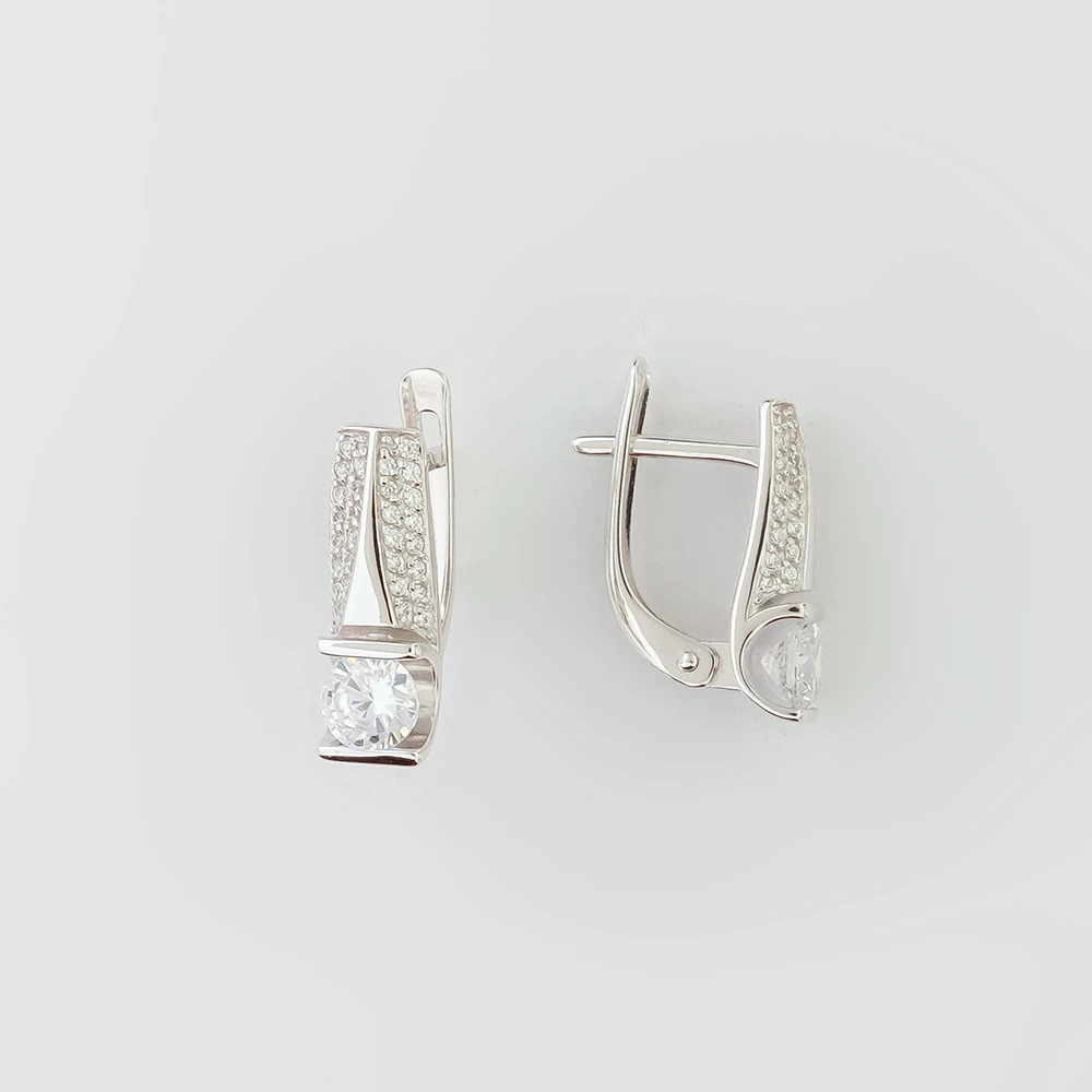 Серьги с фианитом из белого золота 585 пробы