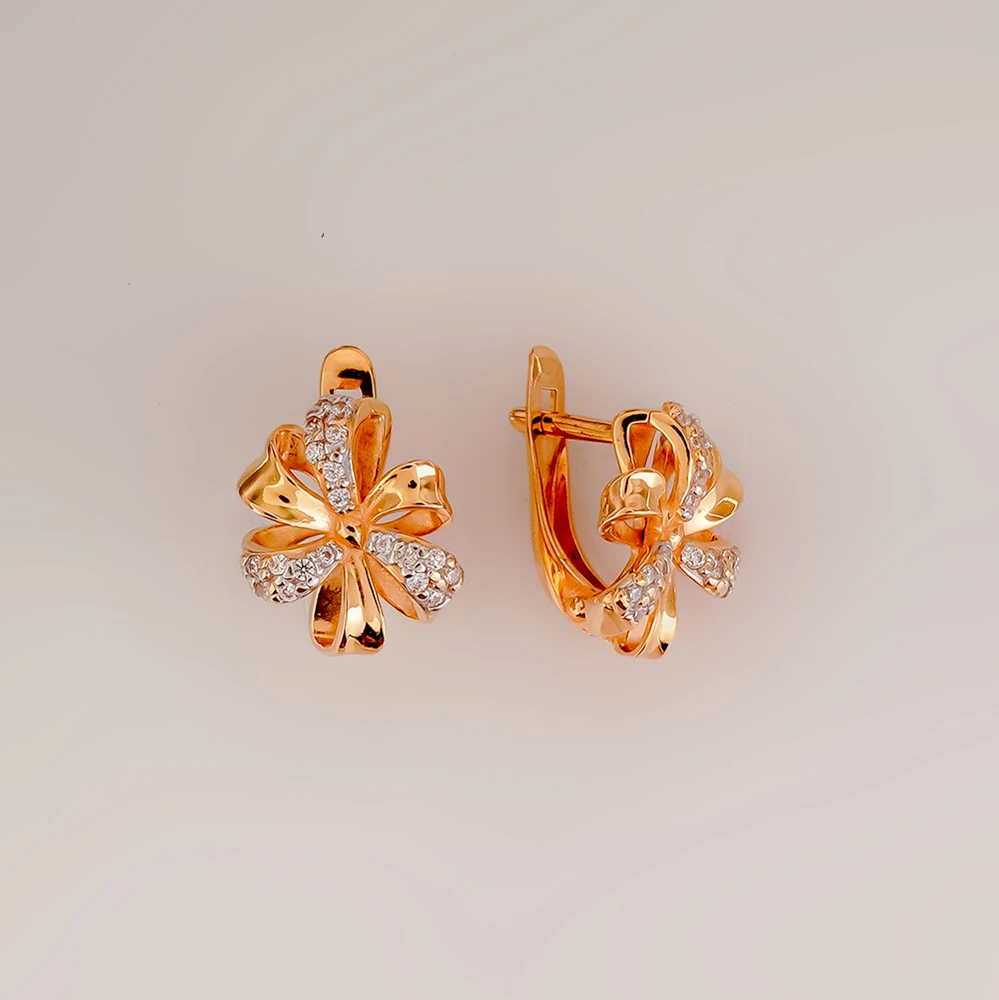Серьги с фианитом из красного золота 585 пробы
