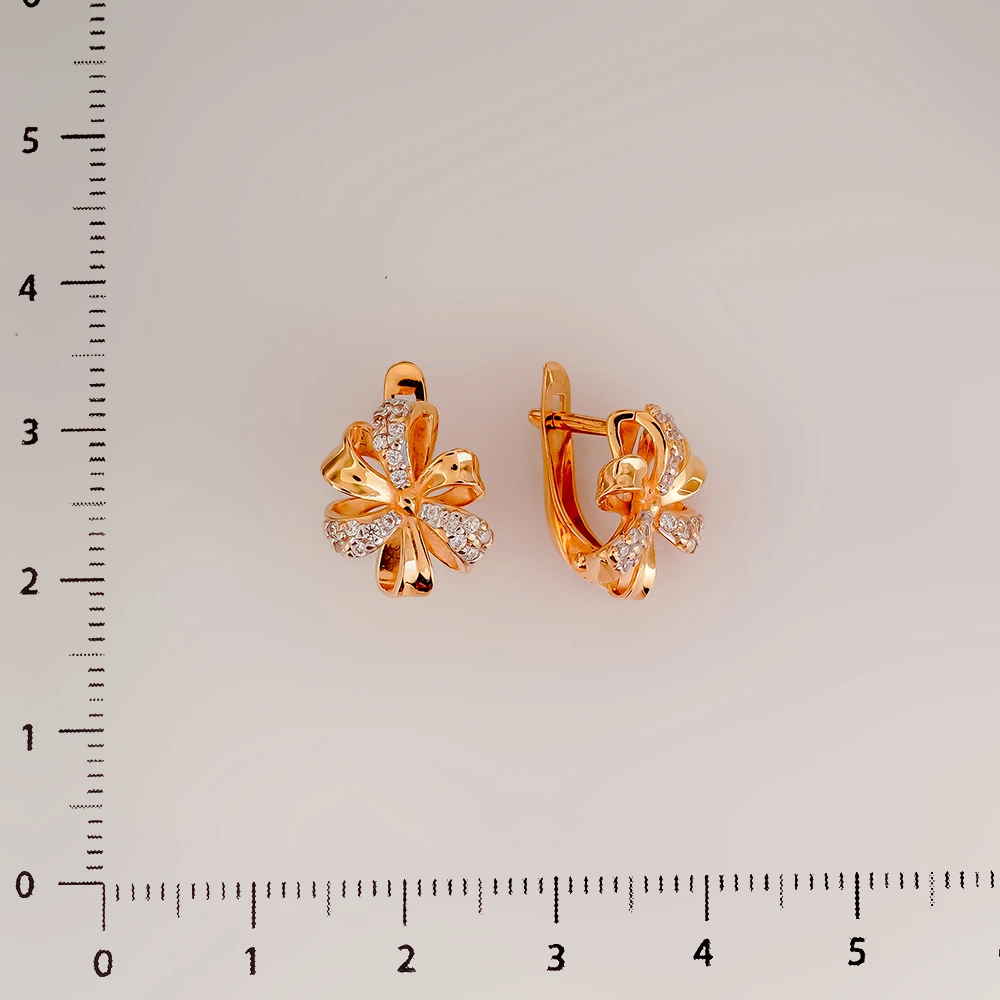 Серьги с фианитом из красного золота 585 пробы