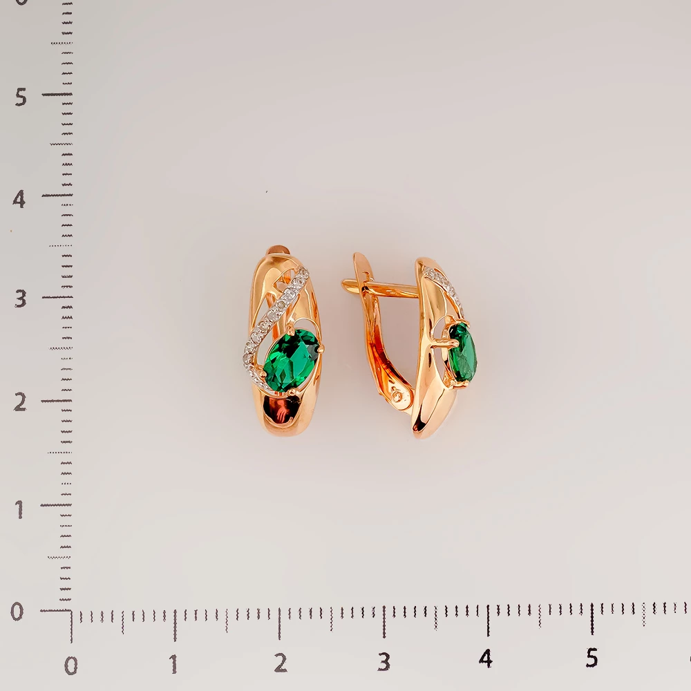 Серьги с изумрудом синтетическим из красного золота 585 пробы