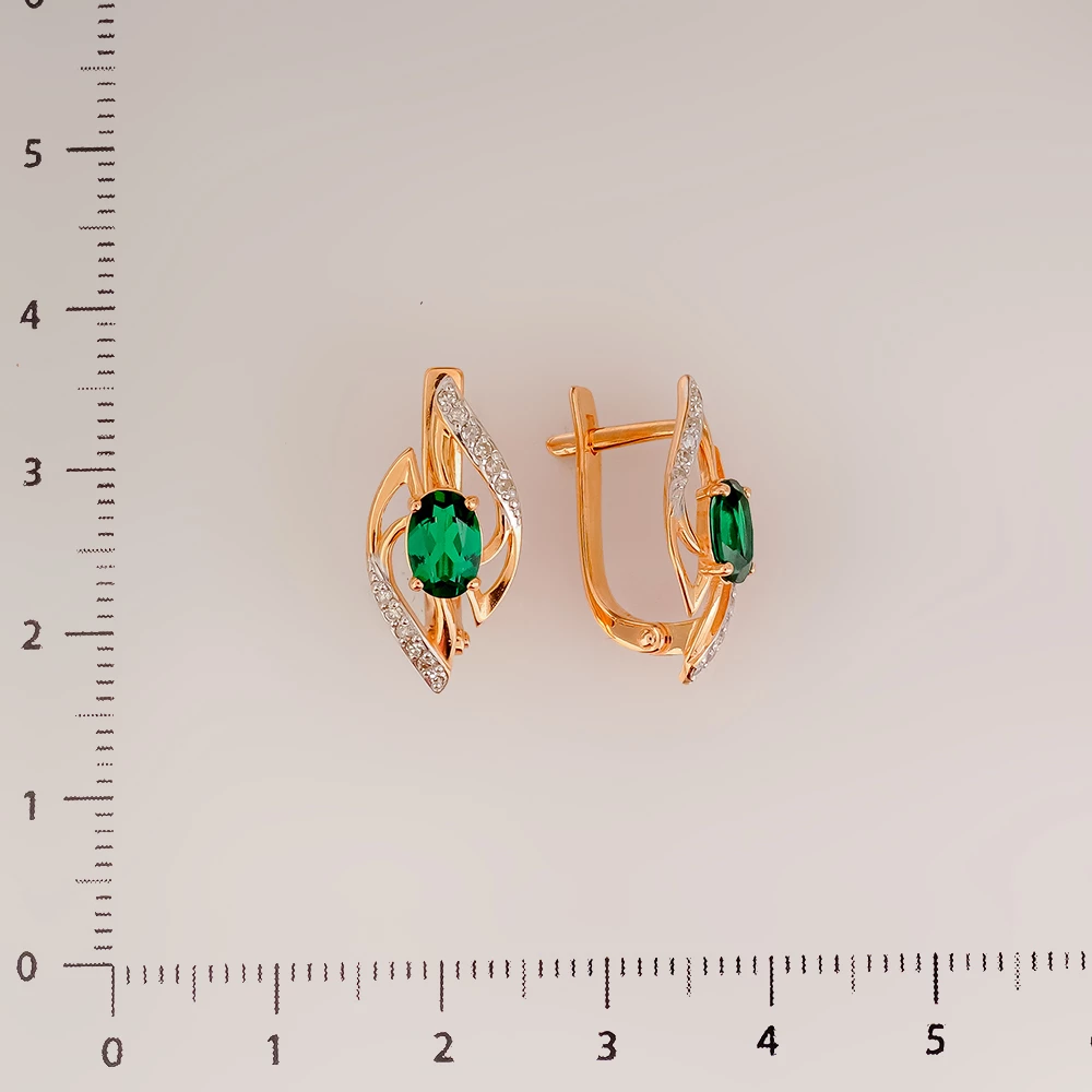 Серьги с изумрудом синтетическим из красного золота 585 пробы