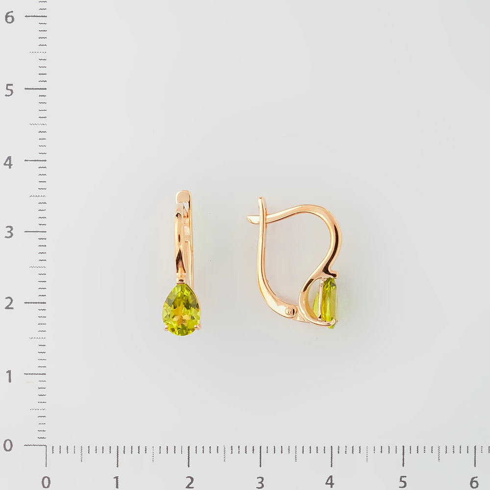 Серьги с хризолитом из красного золота 585 пробы