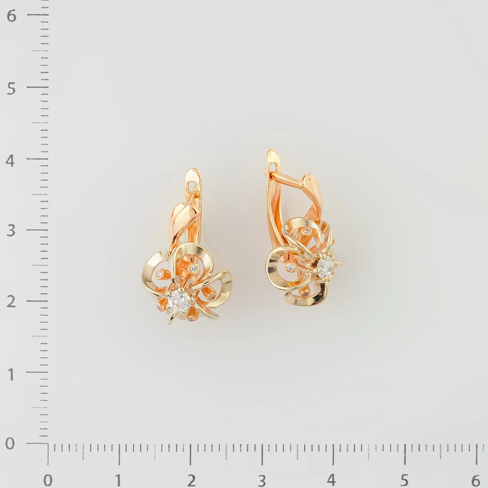 Серьги с фианитом из красного золота 585 пробы