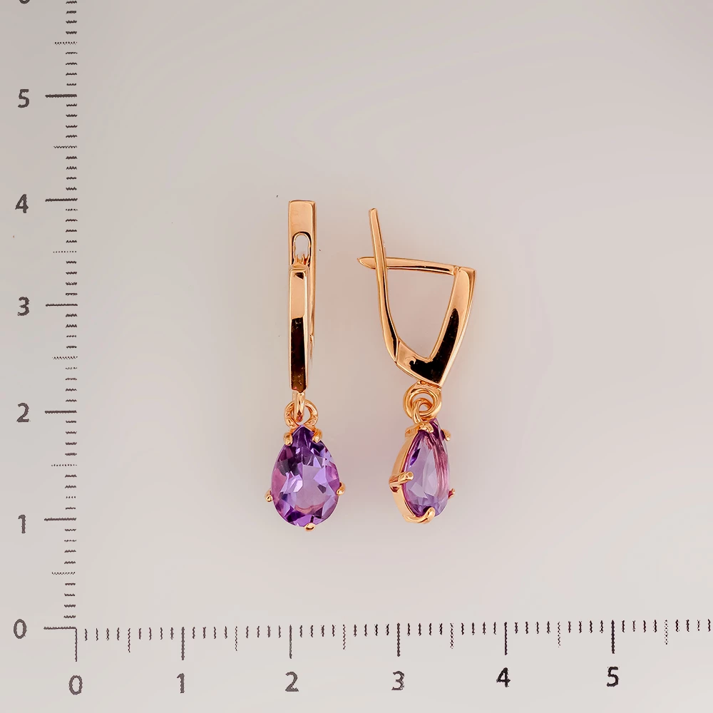 Серьги с аметистом из красного золота 585 пробы
