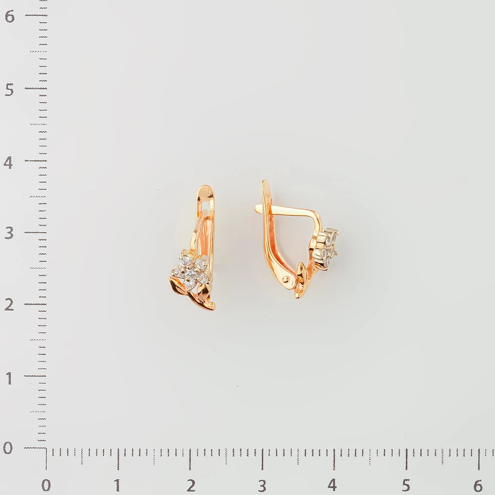Серьги с фианитом из красного золота 585 пробы