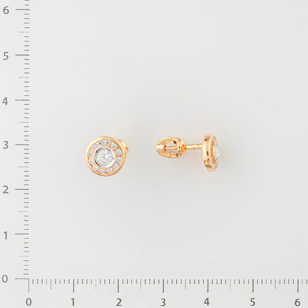 Серьги с фианитом из красного золота 585 пробы