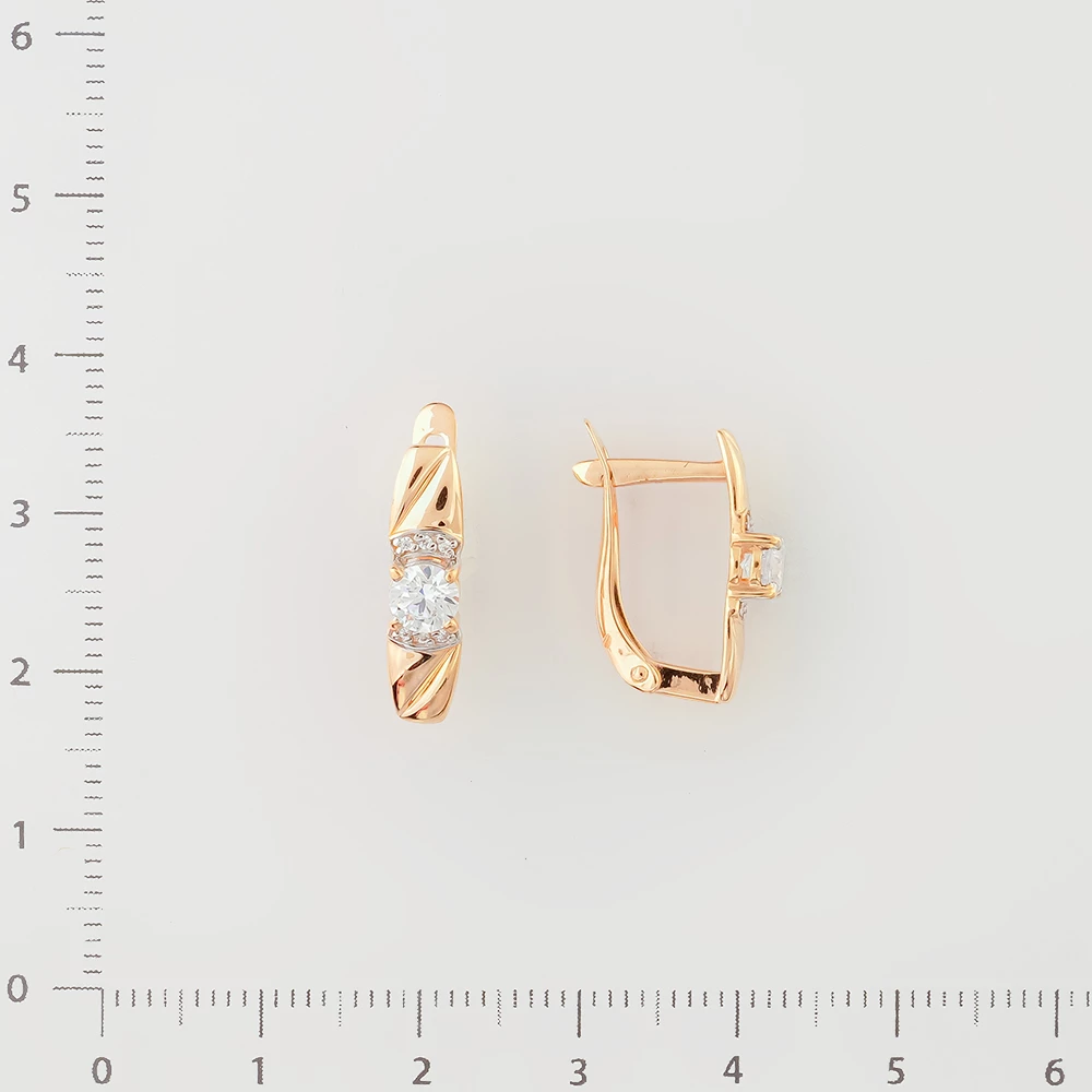 Серьги с фианитом из красного золота 585 пробы