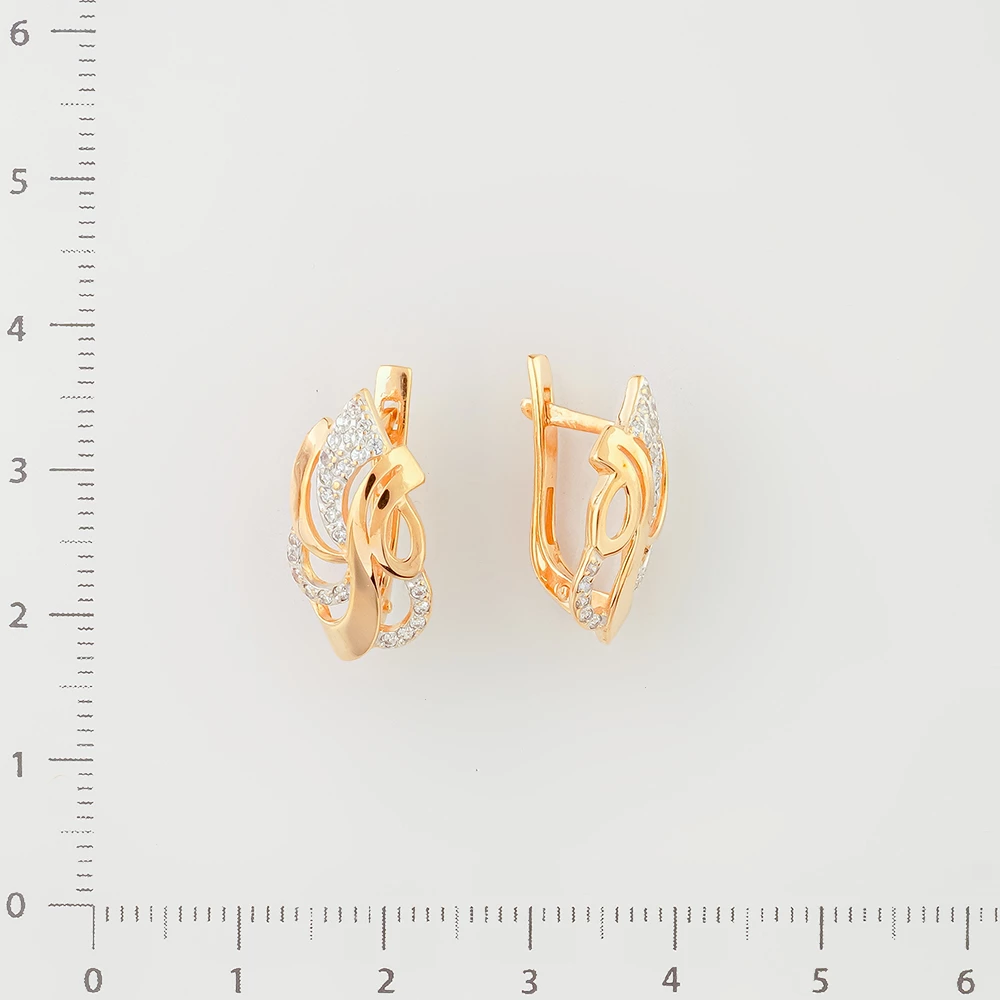 Серьги с фианитом из красного золота 585 пробы