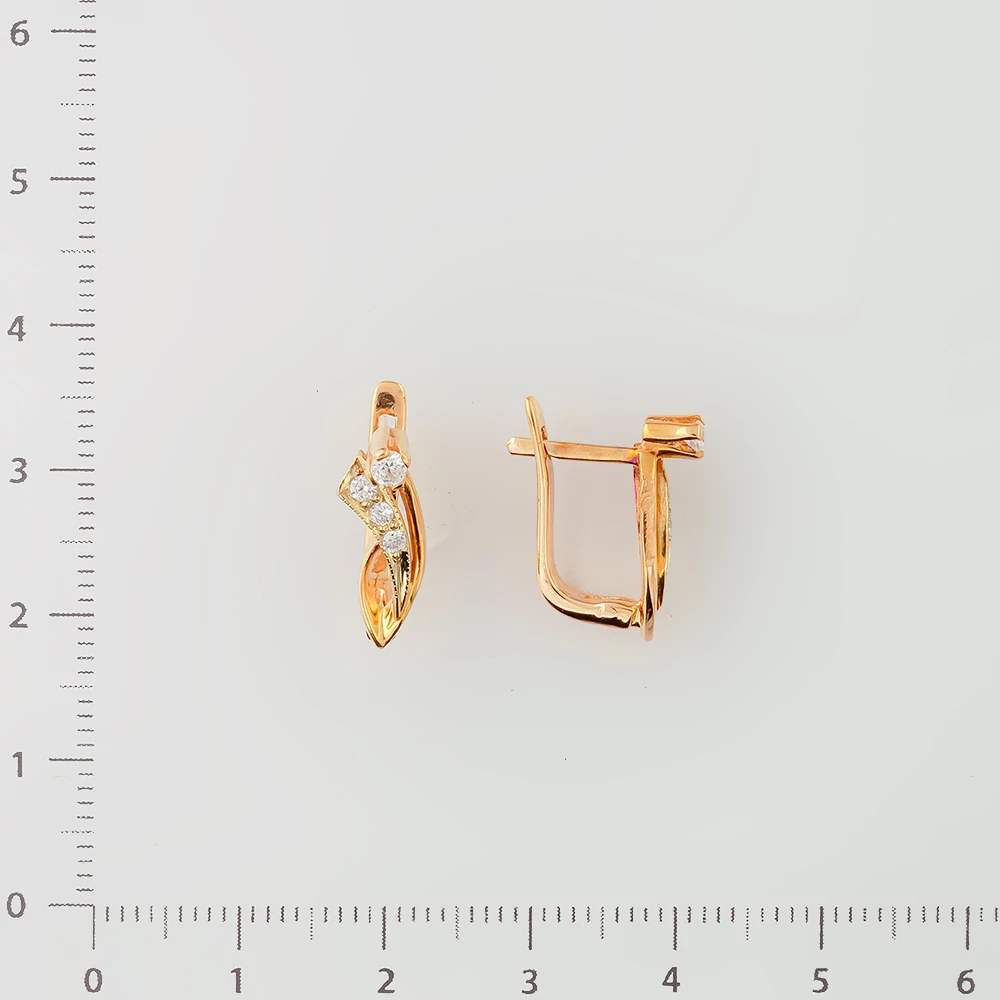 Серьги с фианитом из красного золота 585 пробы