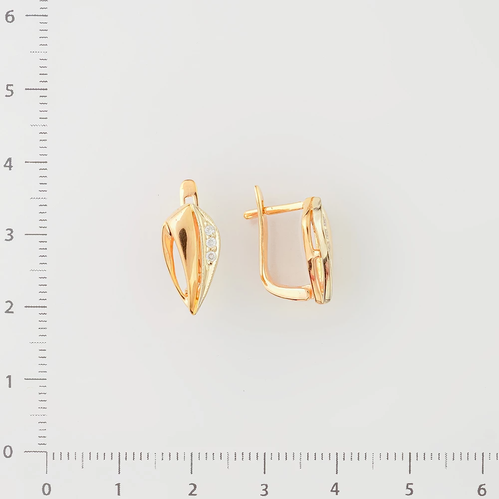Серьги с фианитом из красного золота 585 пробы
