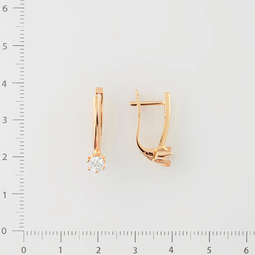Серьги с фианитом из красного золота 585 пробы