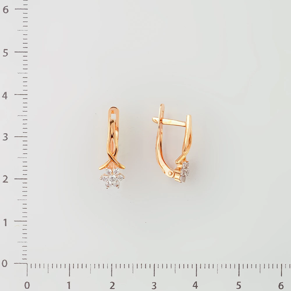 Серьги с фианитом из красного золота 375 пробы