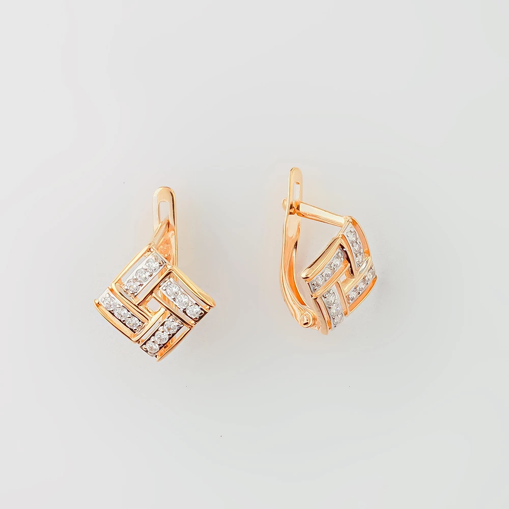 Серьги с фианитом из красного золота 585 пробы