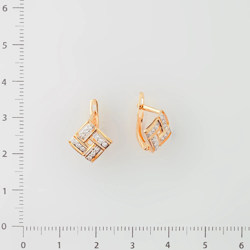 Серьги с фианитом из красного золота 585 пробы